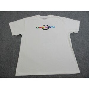 UNKNWN Shirt Mens Large White Smiley Face Fight To Get There Tee Tagless